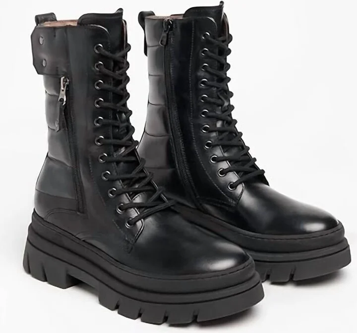 Women's Leather Combat Boots In Black