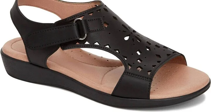 Women's Leather Comfort Laser Pattern Sandals In Black