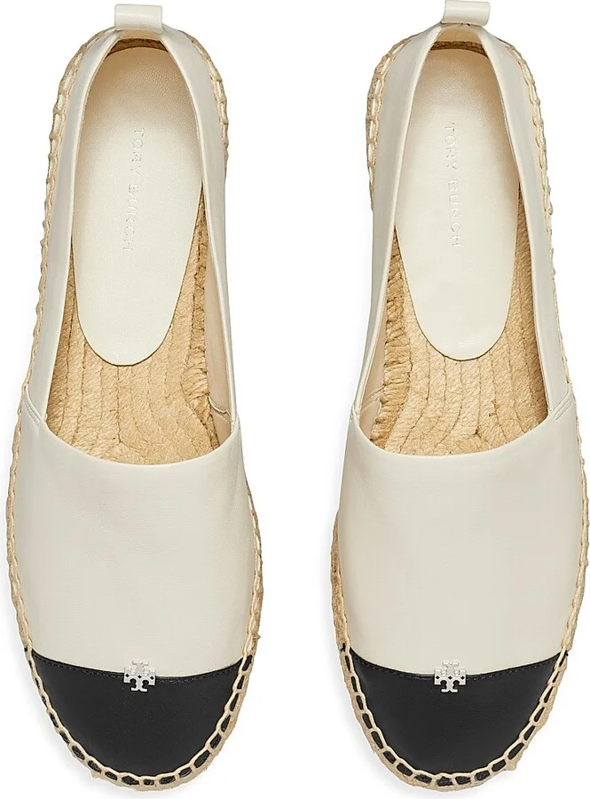 Women's Leather-Cotton Cap-Toe Espadrilles - Light Cream Black - Size 10 - Image 3