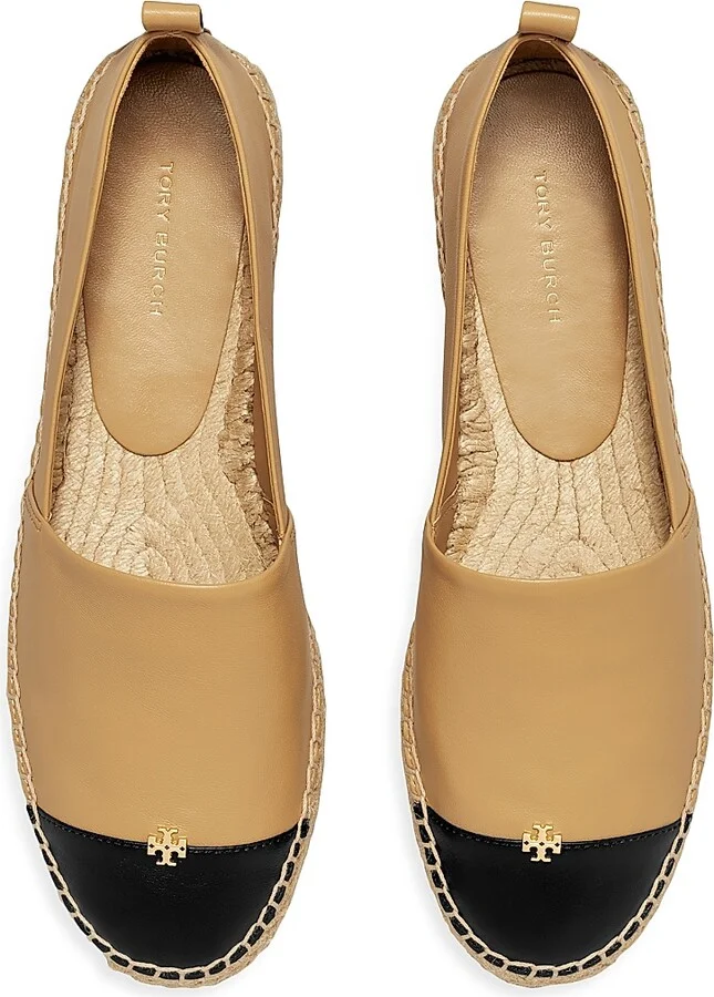 Women's Leather-Cotton Cap-Toe Espadrilles - Light Cream Black - Size 10 - Image 6