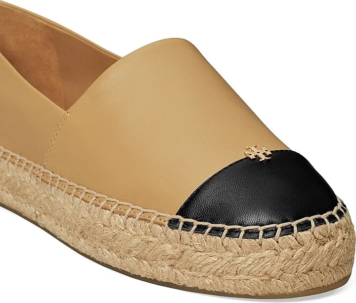 Women's Leather-Cotton Cap-Toe Espadrilles - Light Cream Black - Size 10 - Image 7