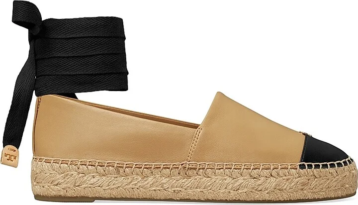 Women's Leather-Cotton Cap-Toe Espadrilles - Light Cream Black - Size 10 - Image 8