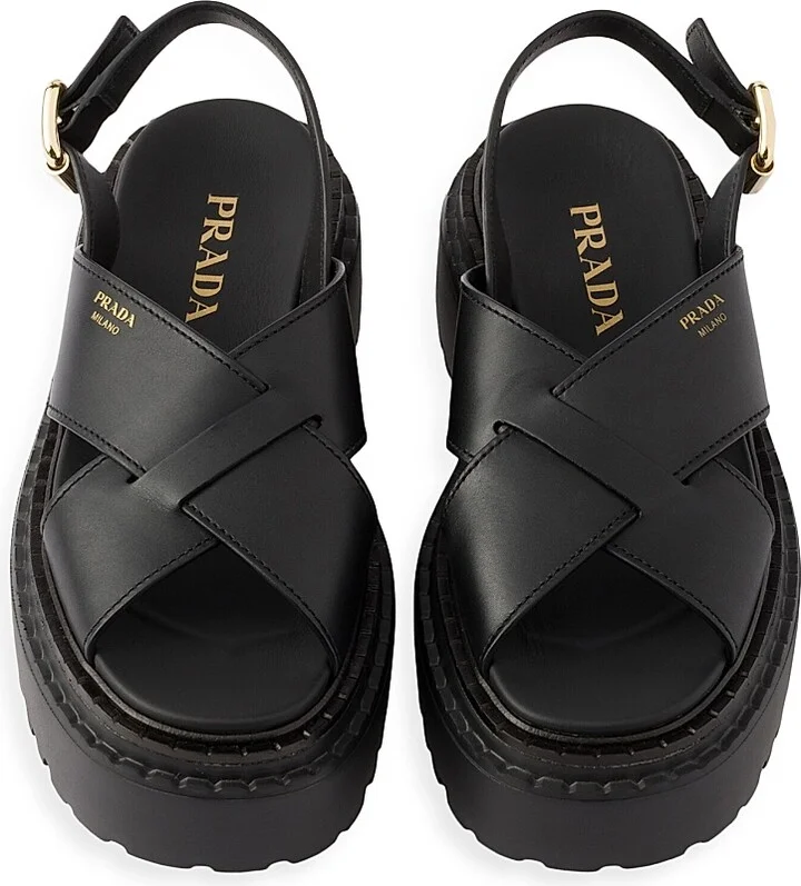 Women's Leather Crisscross Sandals - Black - Size 7.5 - Image 2