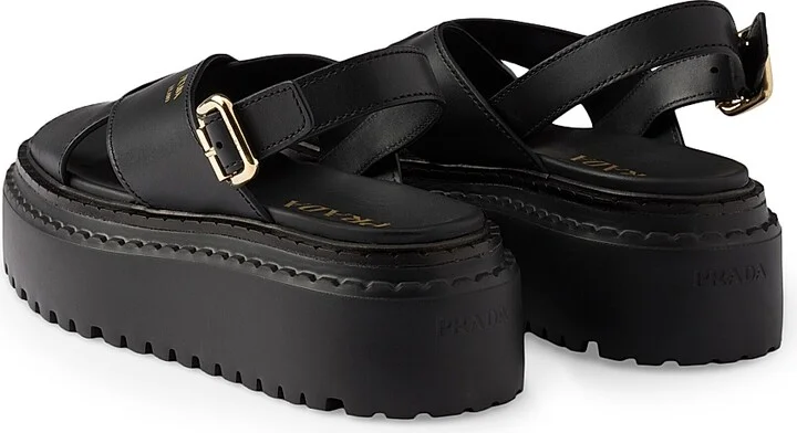 Women's Leather Crisscross Sandals - Black - Size 7.5 - Image 3