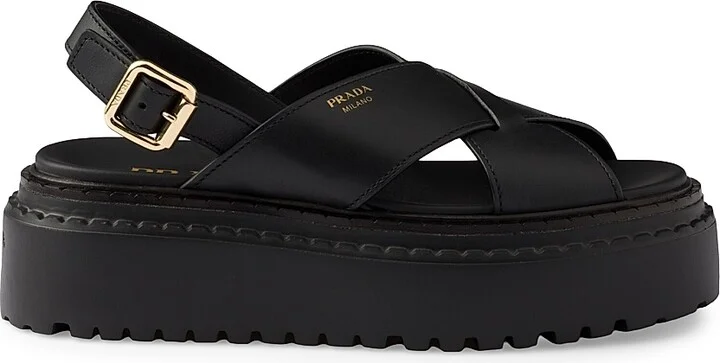 Women's Leather Crisscross Sandals - Black - Size 7.5