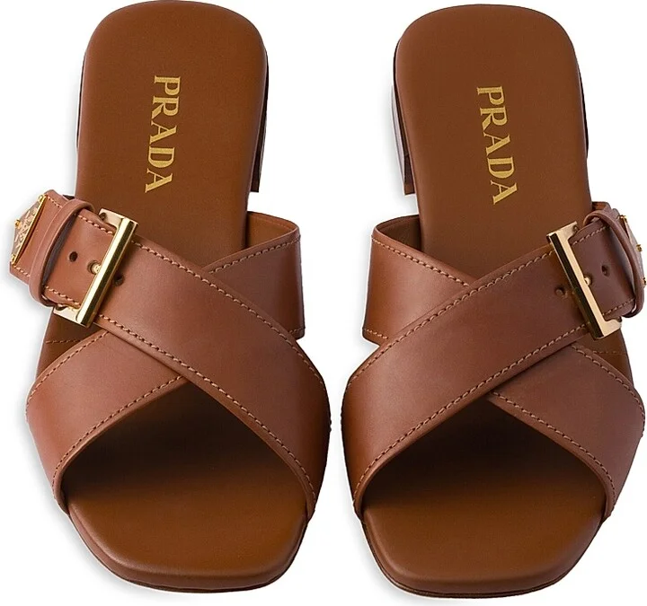 Women's Leather Crisscross Slides with Buckle - Black - Size 5 - Image 5