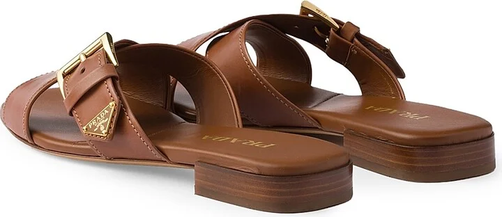 Women's Leather Crisscross Slides with Buckle - Black - Size 5 - Image 6