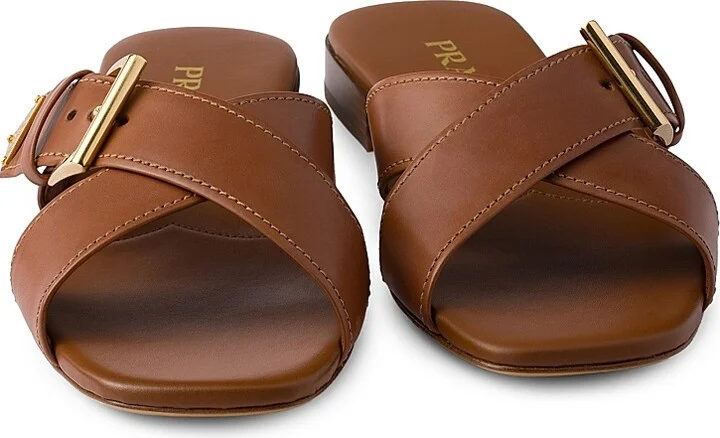 Women's Leather Crisscross Slides with Buckle - Black - Size 5 - Image 7