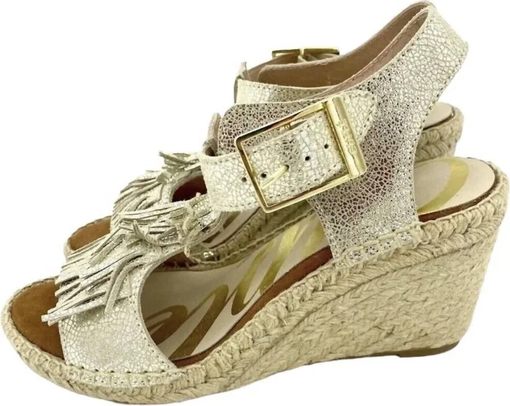 Women's Leather Espadrille Sandals In Gold
