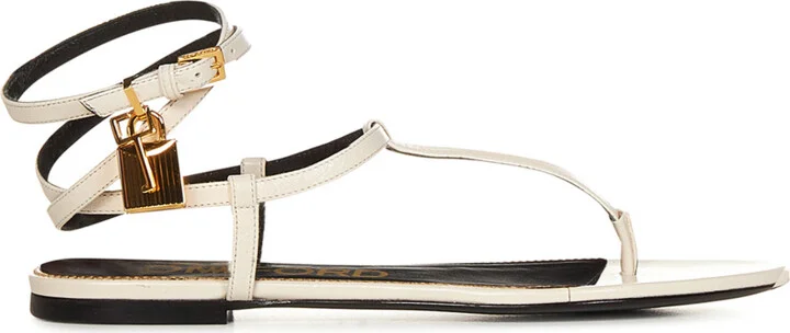 Womens Leather Flat Sandals In White