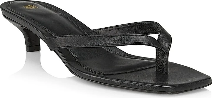 Women's Leather Flip-Flop Kitten-Heel Sandals - Black - Size 10 - Image 2