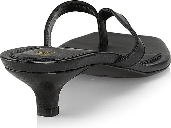 Women's Leather Flip-Flop Kitten-Heel Sandals - Black - Size 10 - Image 3