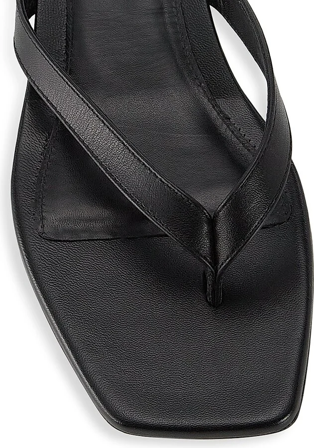 Women's Leather Flip-Flop Kitten-Heel Sandals - Black - Size 10 - Image 4