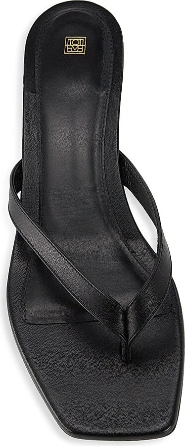 Women's Leather Flip-Flop Kitten-Heel Sandals - Black - Size 10 - Image 5