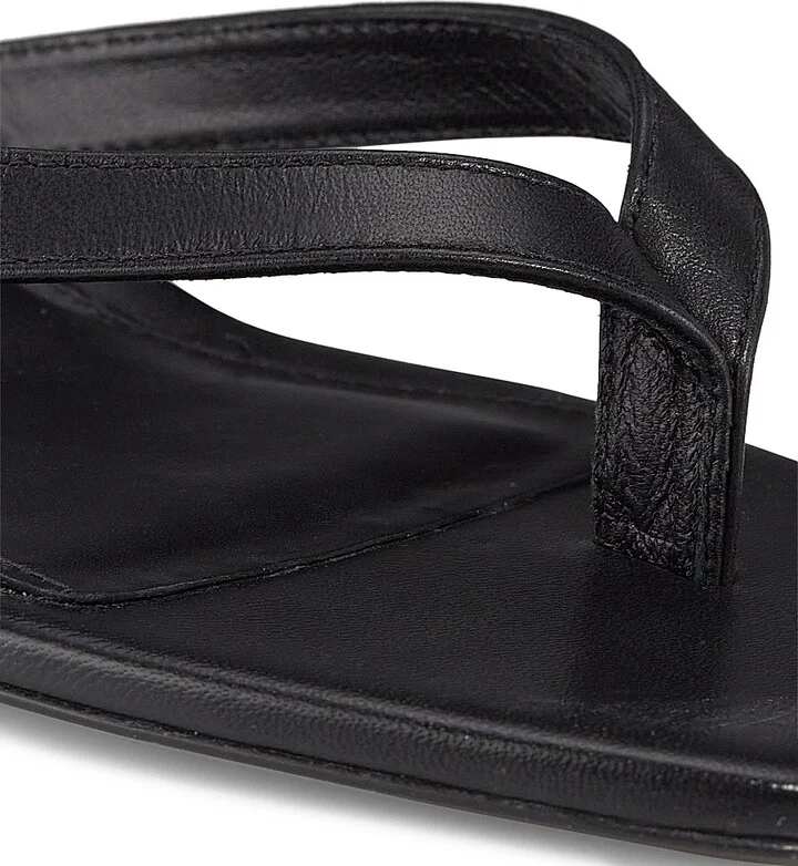 Women's Leather Flip-Flop Kitten-Heel Sandals - Black - Size 10 - Image 6