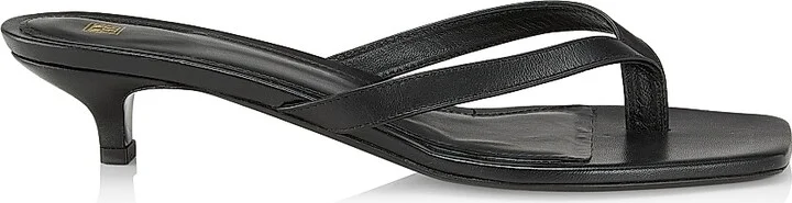 Women's Leather Flip-Flop Kitten-Heel Sandals - Black - Size 10