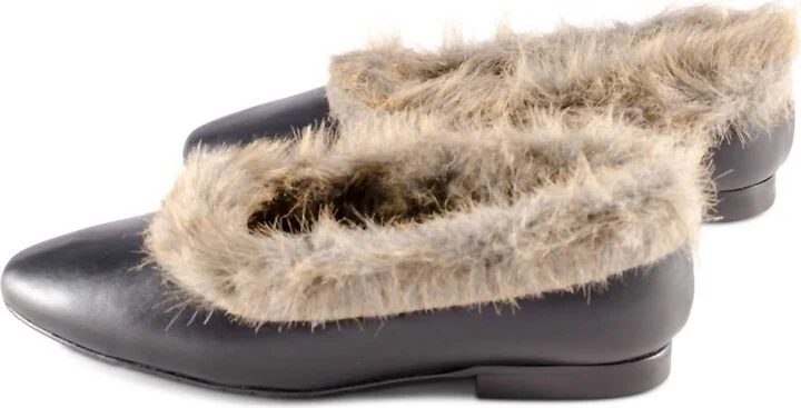 Women's Leather Fur Slip On In Black