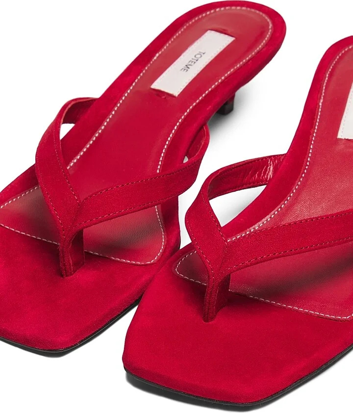 Women's Leather Heeled Flip Flops - Scarlet - Size 10 - Image 2
