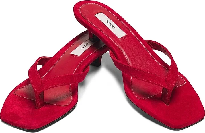 Women's Leather Heeled Flip Flops - Scarlet - Size 10 - Image 4