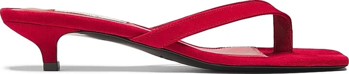 Women's Leather Heeled Flip Flops - Scarlet - Size 10
