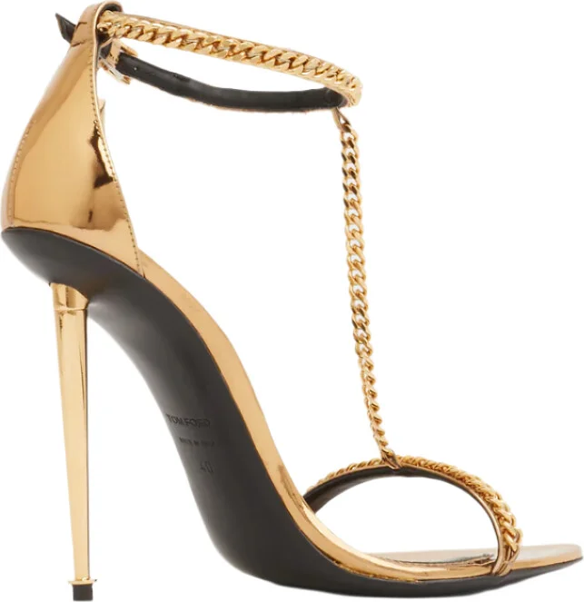 Womens Leather Heeled Sandals In Gold