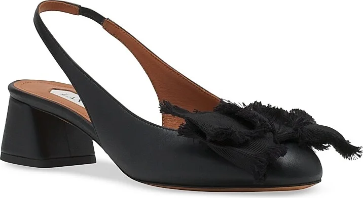 Women's Leather Heeled Slingback Ballerinas - Black - Size 4 - Image 2