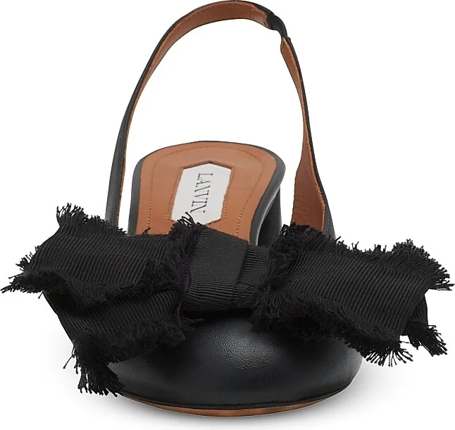 Women's Leather Heeled Slingback Ballerinas - Black - Size 4 - Image 3