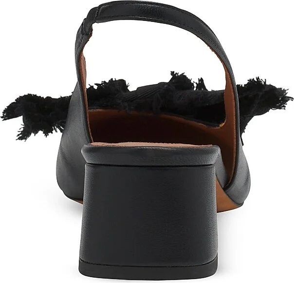 Women's Leather Heeled Slingback Ballerinas - Black - Size 4 - Image 4
