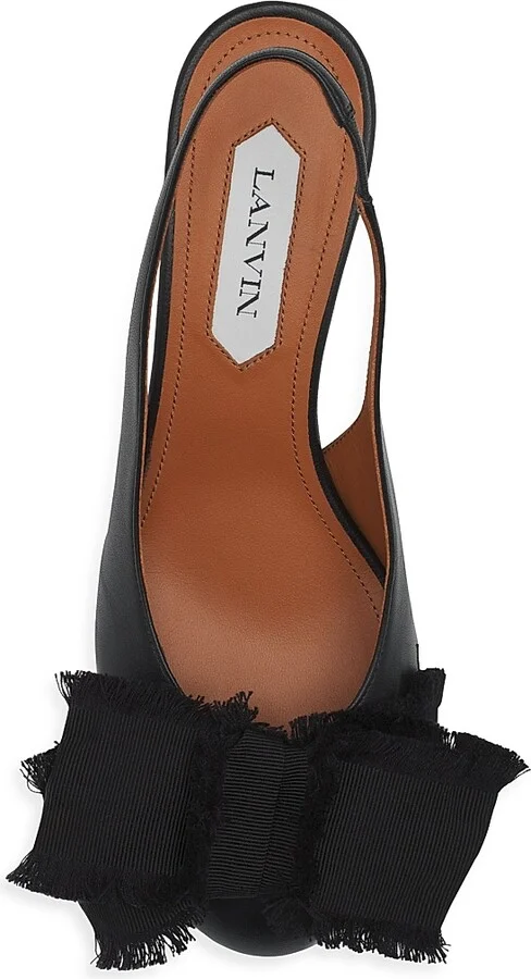 Women's Leather Heeled Slingback Ballerinas - Black - Size 4 - Image 5