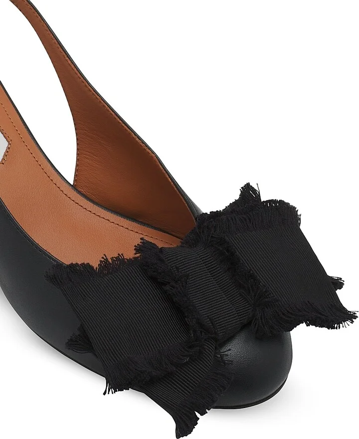 Women's Leather Heeled Slingback Ballerinas - Black - Size 4 - Image 7