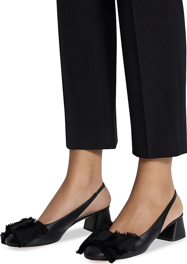 Women's Leather Heeled Slingback Ballerinas - Black - Size 4 - Image 8