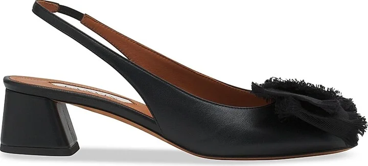 Women's Leather Heeled Slingback Ballerinas - Black - Size 4