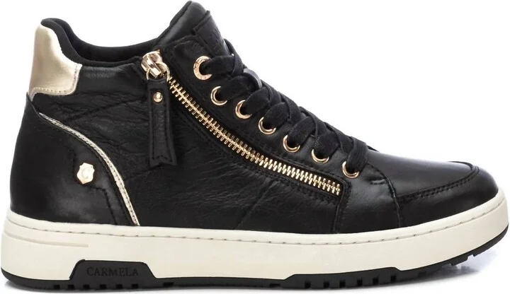 Women's Leather High Top Sneakers In Black