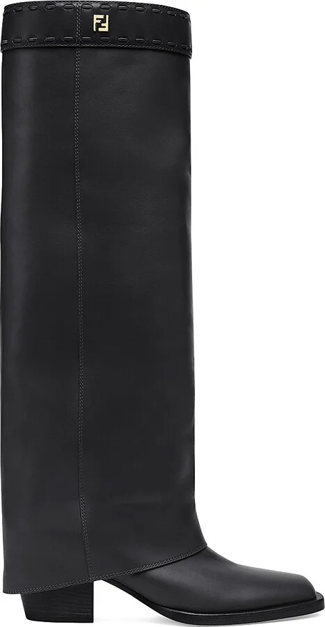 Women's Leather Knee-High Boots - Nero - Size 5