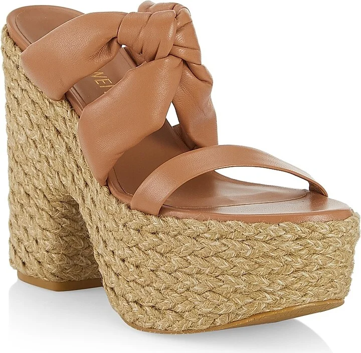 Women's Leather Knotted Espadrille Sandals - Tan - Size 10.5 - Image 2