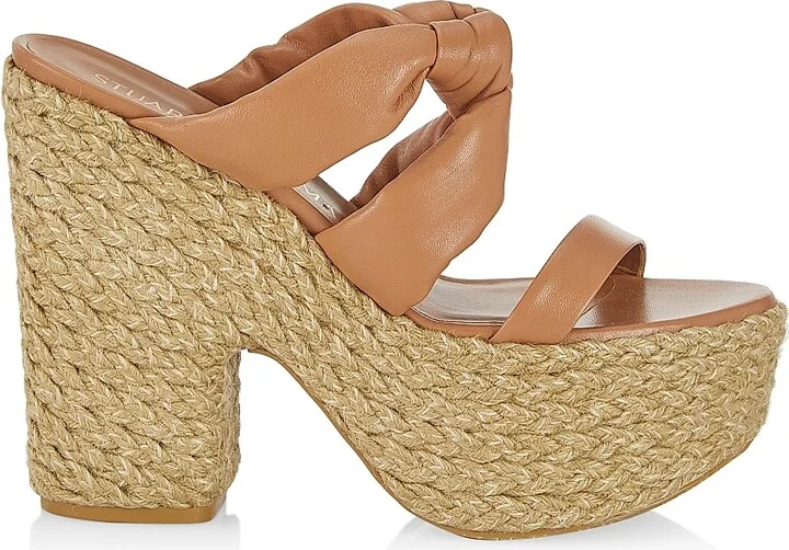 Women's Leather Knotted Espadrille Sandals - Tan - Size 10.5