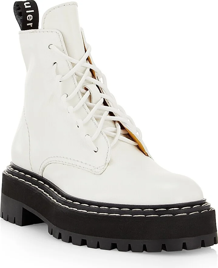 Women's Leather Lace-Up Lug-Sole Boots - Natural - Size 8 - Image 2