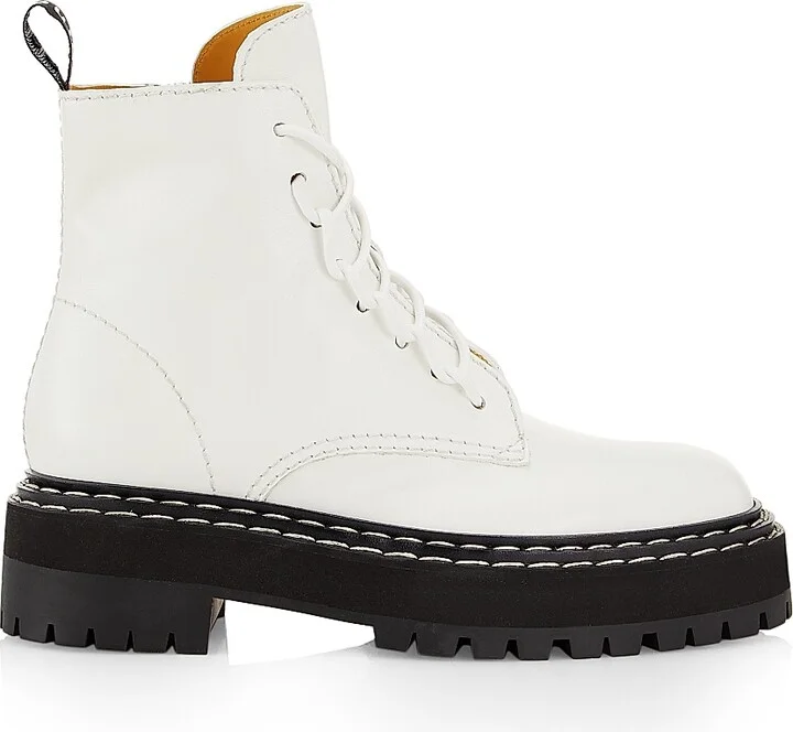 Women's Leather Lace-Up Lug-Sole Boots - Natural - Size 8