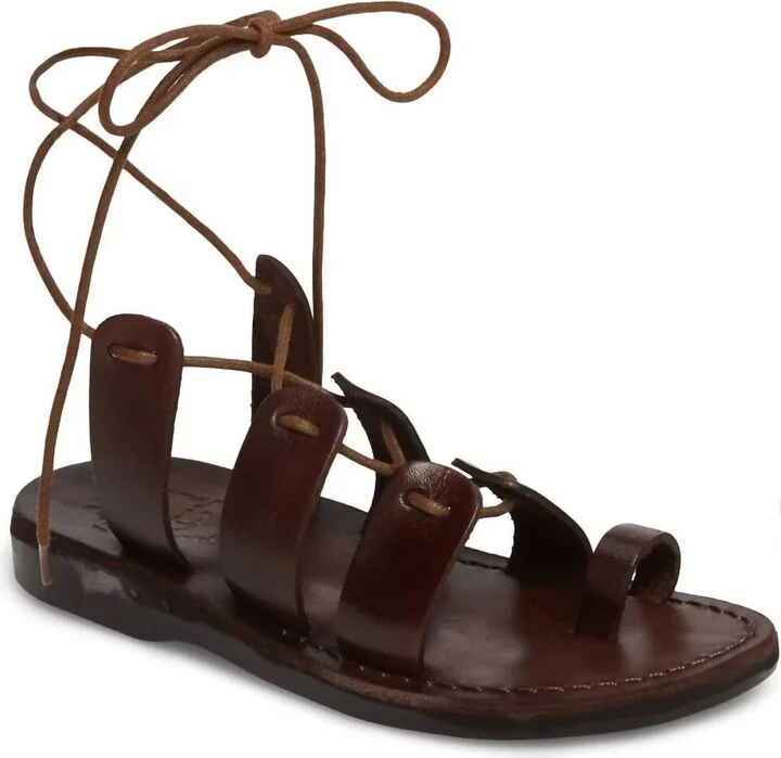Women's Leather Lace Up Sandal - Deborah In Brown