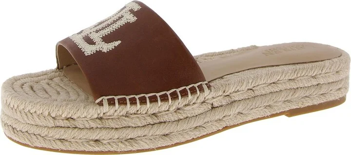 Womens Leather Logo Slide Sandals