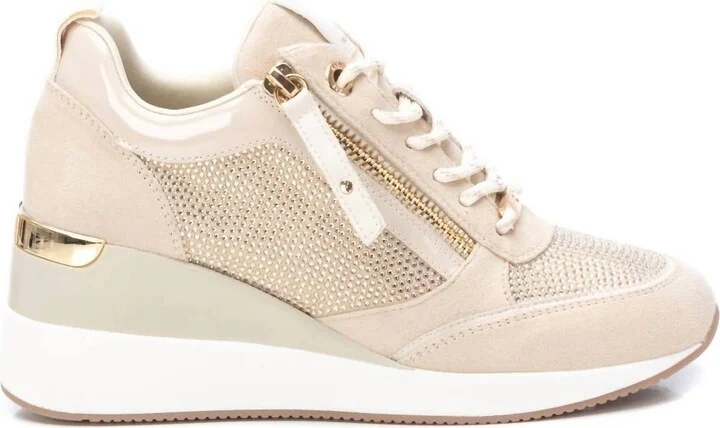 Women's Leather Mesh Sneakers In Beige