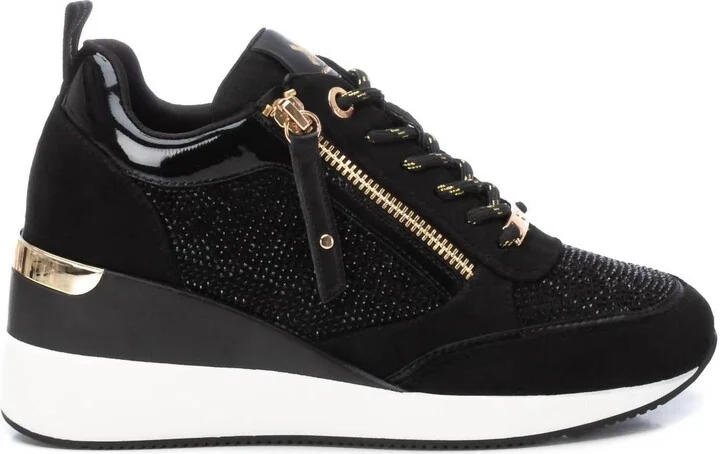 Women's Leather Mesh Sneakers In Black