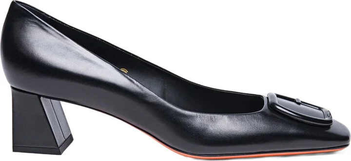 Women's leather mid-heel pump