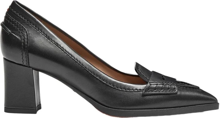 Women's leather mid-heel pump