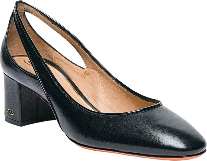 Women's leather mid-heel pump with almond toe and cut-out detail - Image 2