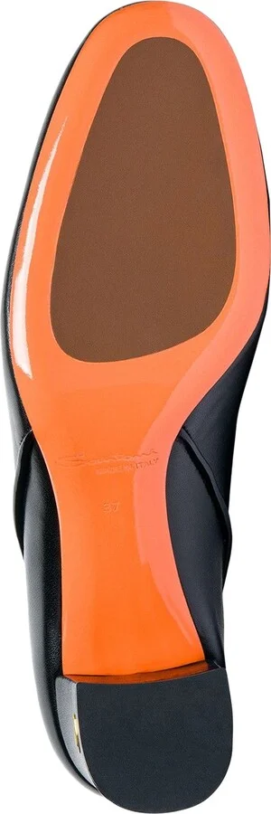 Women's leather mid-heel pump with almond toe and cut-out detail - Image 3