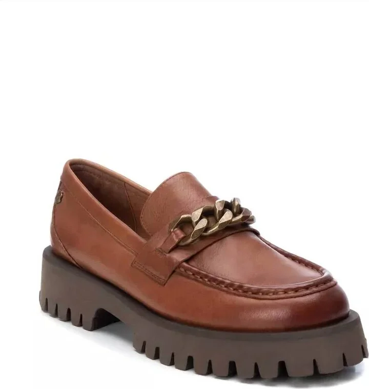Women's Leather Moccasins In Camel