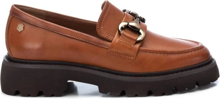 Women's Leather Moccasins In Camel