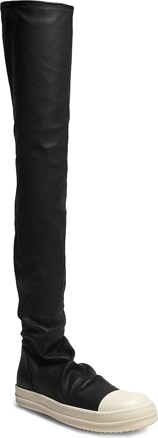 Women's Leather Over-The-Knee Stocking Boots - Black And Milk - Size 5 - Image 2