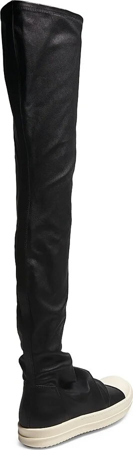 Women's Leather Over-The-Knee Stocking Boots - Black And Milk - Size 5 - Image 3